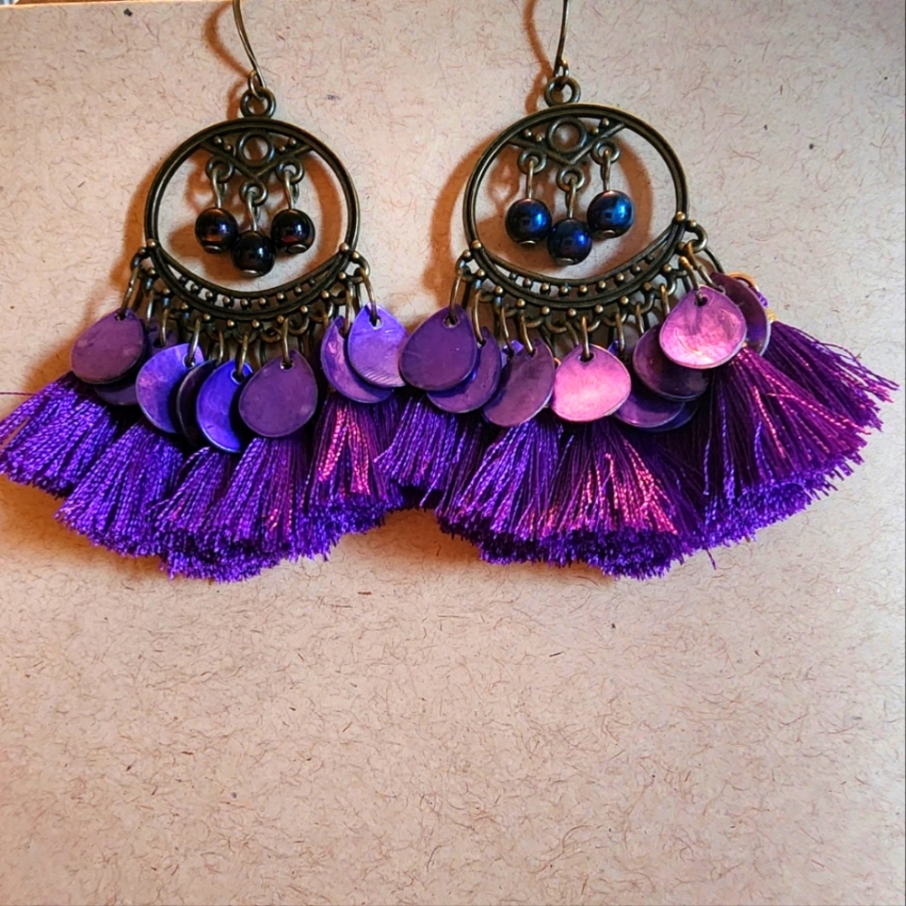 Purple Tasseled Earrings